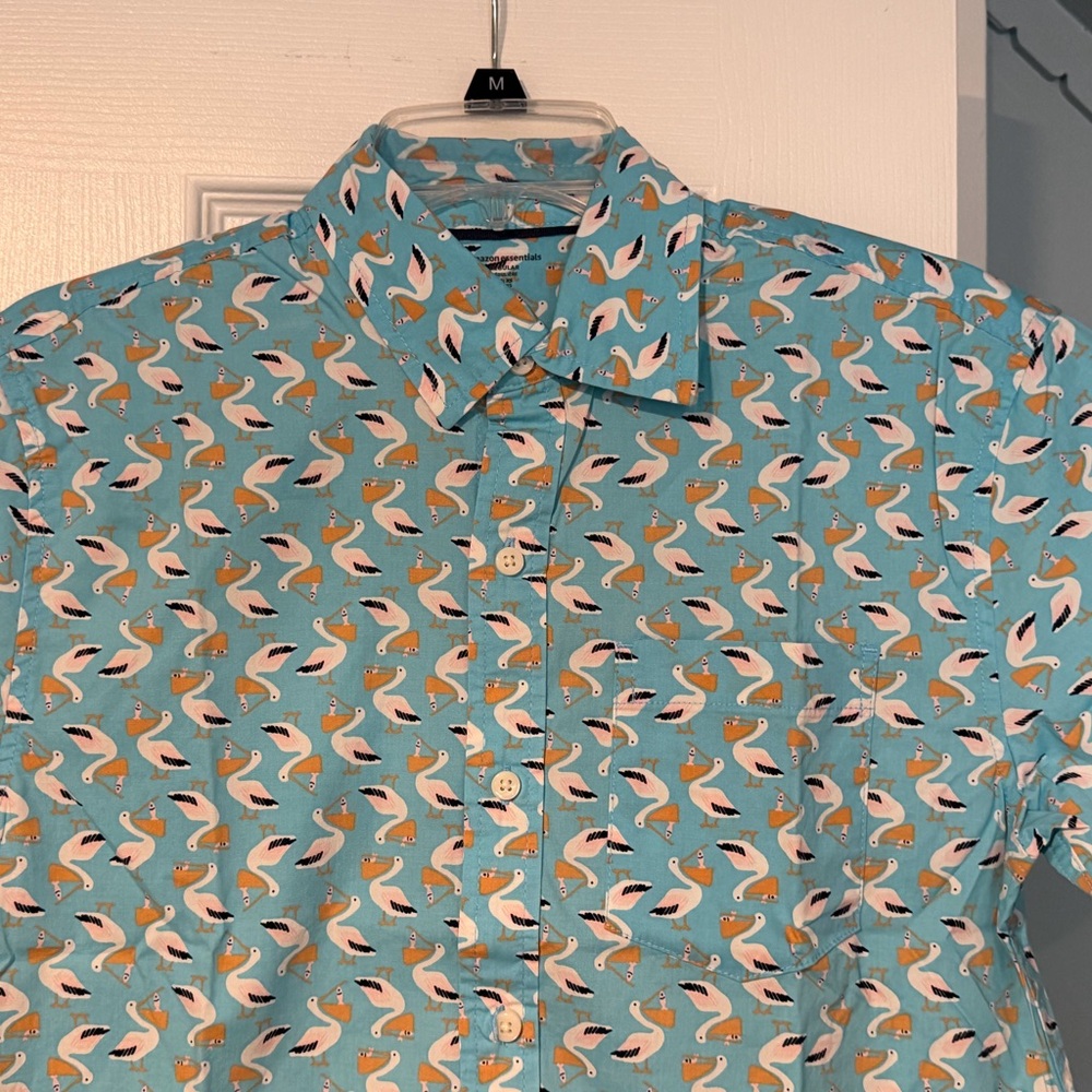 Amazon Essentials Teal Pelican Print Shirt